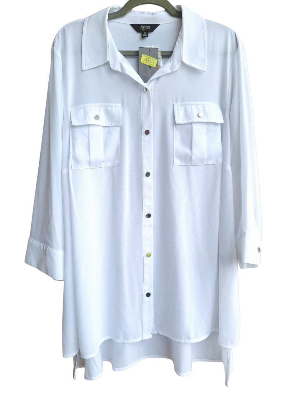 Slim Factor by Investments White Button Front Tunic Top Blouse Sz 2X